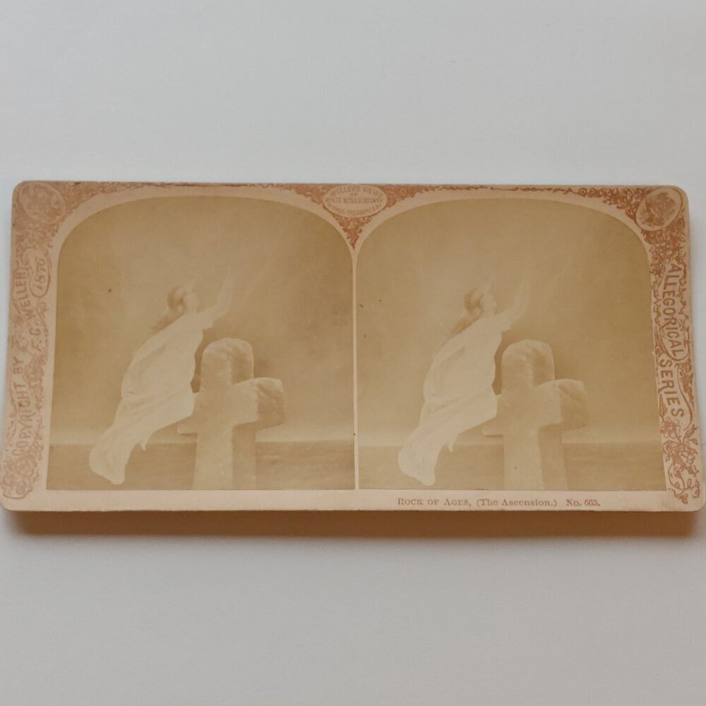 ANTIQUE Stereograph Card Rock of Ages Victorian Biblical Scene F.G Weller 1876